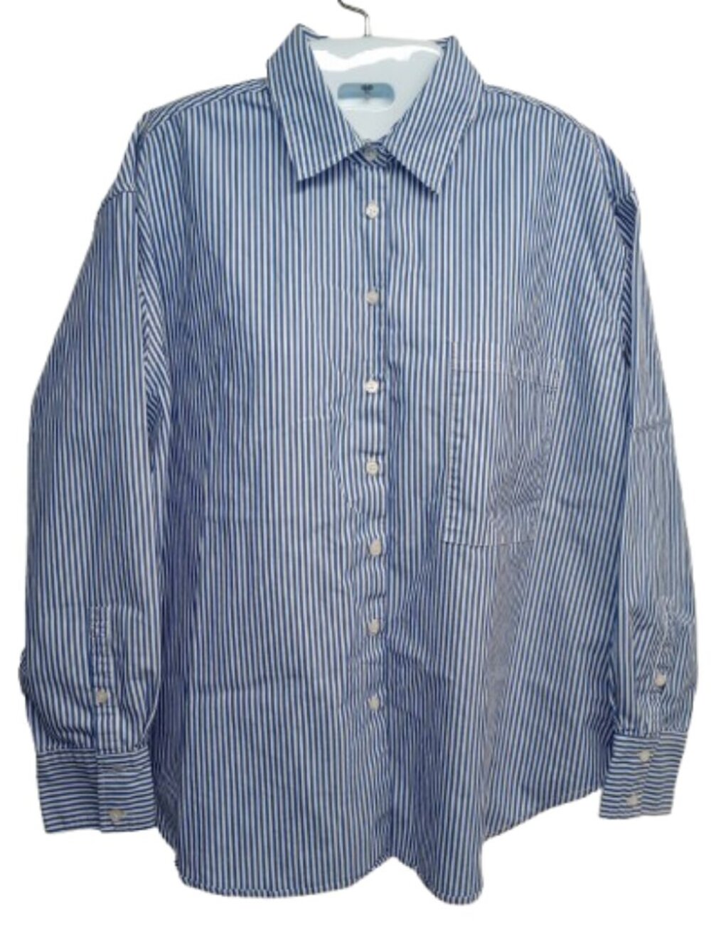 Tahari Blue & White Striped Button Up Oversized Long Sleeve Shirt Size M